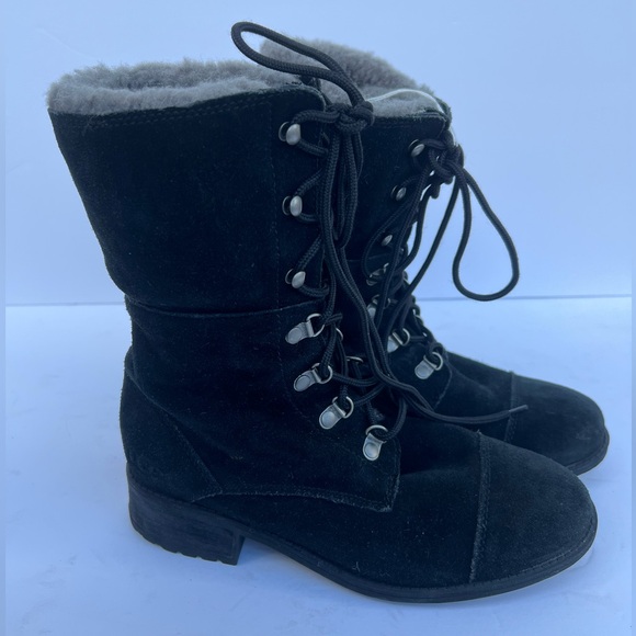 UGG Shoes - UGG Fleece Lined Lace Up Black Boots